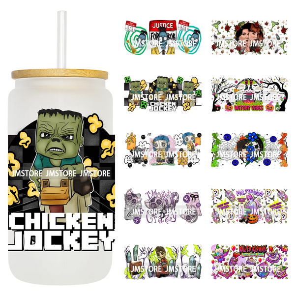 Halloween Girls Horror Movie Friends 16OZ UV DTF Cup Wrap Ready To Apply Waterproof Transfer Stickers For Libbey Glass Can Mugs