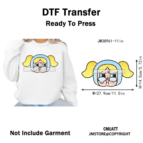 Cute Cry Tears Sad Girls Cartoon Dolls Love Designs Iron on DTF Washable Heat Transfers Stickers Ready to Press for Clothes Bags