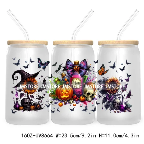 Spooky Witch Social Club UV DTF Cup Wrap For 16OZ Libbey Glass Cups Can Transfer Stickers Custom Labels Logo Halloween Season