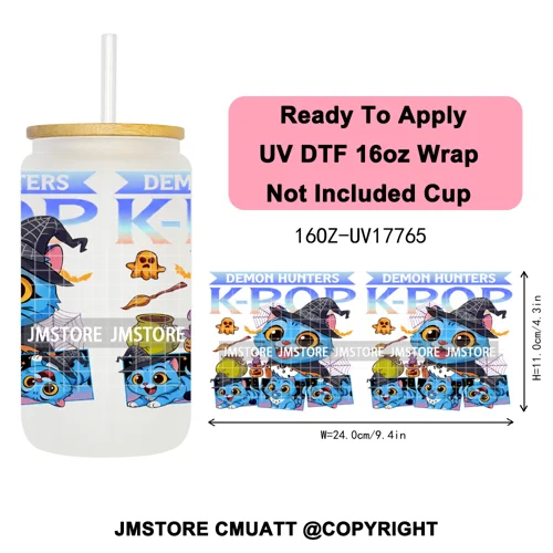 Demon Hunters Kpop Derpy Halloween Mystery Boys UV DTF Stickers Ready To Apply Cup Wrap High Quality For 16OZ Libbey Can Glass