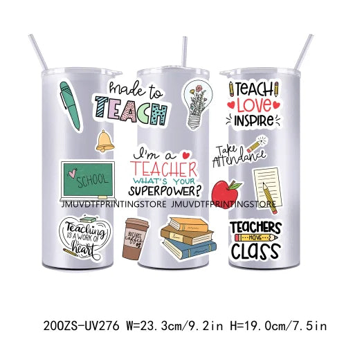 Nurse Teacher Life 20OZ UV DTF Straight Wrap Transfers Stickers Custom Labels DIY Waterproof Logo For Tumbler Teach Love Inspire