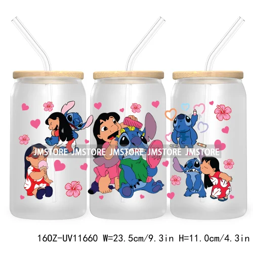 Cute Cartoon Couple XOXO Valentine's Day UV DTF Cup Wrap Transfer Stickers For 16OZ Libbey Glass Can Cupid Vibes Love Hearts