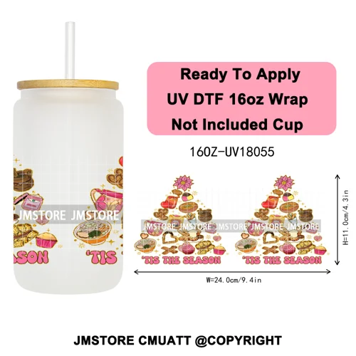 Feliz Navidad Christmas Mexican Food UV DTF Stickers Ready To Apply Cup Wrap High Quality Waterproof For 16OZ Libbey Can Glass