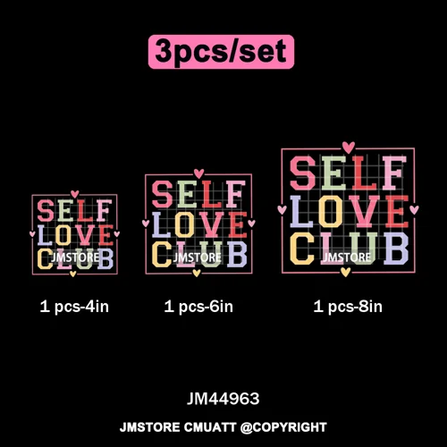 Self Love Club Mental Health Quotes Positive Inspirational Iron on Washable DTF Transfers Stickers Ready to Press for Clothing