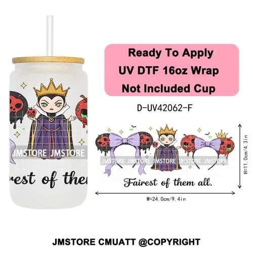 Mouse Halloween Villain Girly Cartoon Princess 16OZ UV DTF Cup Wraps Ready To Apply Transfer Stickers For Libbey Glass Can Mugs