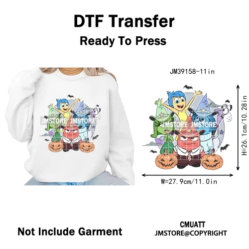 Happy Halloween Cartoon Movie Character Pumpkin Spooky Vibes Iron on DTF Washable Transfers Stickers Ready to Press for Clothing