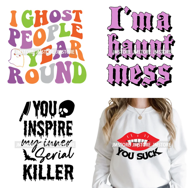New Sarcastic Halloween Snarky Inspire Quotes Printing Iron on DTF Washable Transfers Stickers Ready to Press for Clothing Bags
