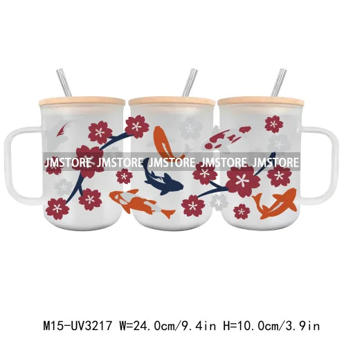 Floral Wildflowers Plants Butterfly UV DTF Glass Can Wrap For 15OZ Mug Coffee Cup Transfer Stickers DIY Custom Logo Labels