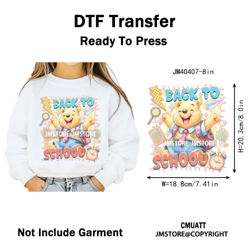 Colorful Checkered Cartoon First Day of School Design Kid Back To School Iron on DTF Transfer Sticker Ready to Press for Clothes