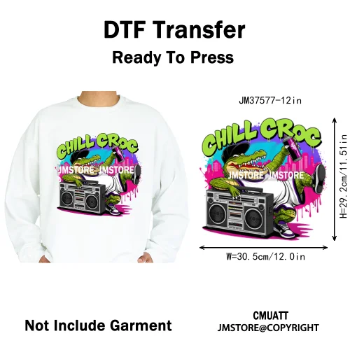 12in Street Heat Urban Chill Streetwear Man Hip Hop Animal Iron on DTF Thermal Transfer Stickers Ready to Press for Clothes Bags