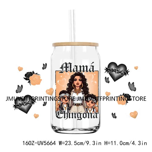 Chingona Chicana Mom 16OZ UV DTF Cup Wrap Transfer Stickers Chibi Mama Custom Label Durable Waterproof Logo For Libbey Glass Can