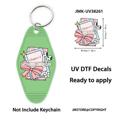 Bookish Journal Coquette Bow Flowers Heart UV DTF Motel Keychain Decal Ready To Ship Transfer Stickers Prints For Hotel Keychain