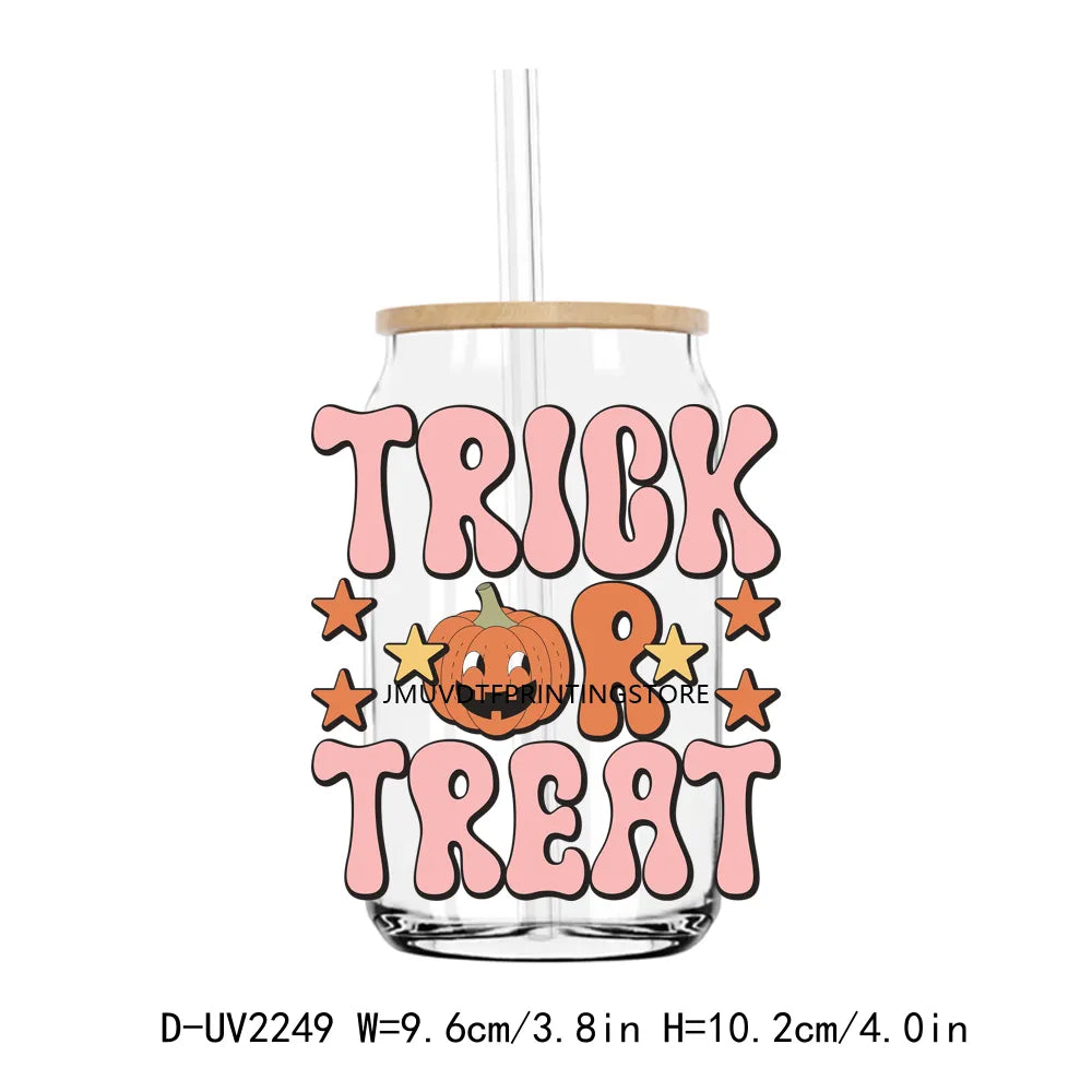 Horror Halloween Skeletion Trick Or Treat UV DTF Transfer Stickers Decals For Libbey Cold Cups Mugs Tumbler Waterproof DIY Craft