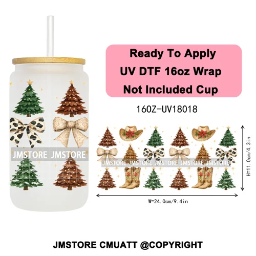 Coquette Christmas Spooky Ghosts UV DTF Cup Wrap Ready To Apply Transfer Stickers Custom 16OZ Tumbler Wraps For Libbey Glass Can
