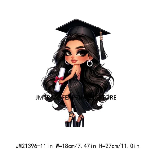 DIY Chibi Latina Graduation Diploma Designs Iron On Chicana College Woman Transfers Printing Stickers Ready To Press For Hoodies