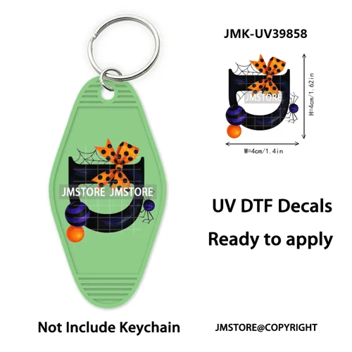 Halloween Pumpkin Alphabet Letters UV DTF Motel Keychain Decal Ready To Ship Durable Transfer Stickers Prints For Hotel Keychain