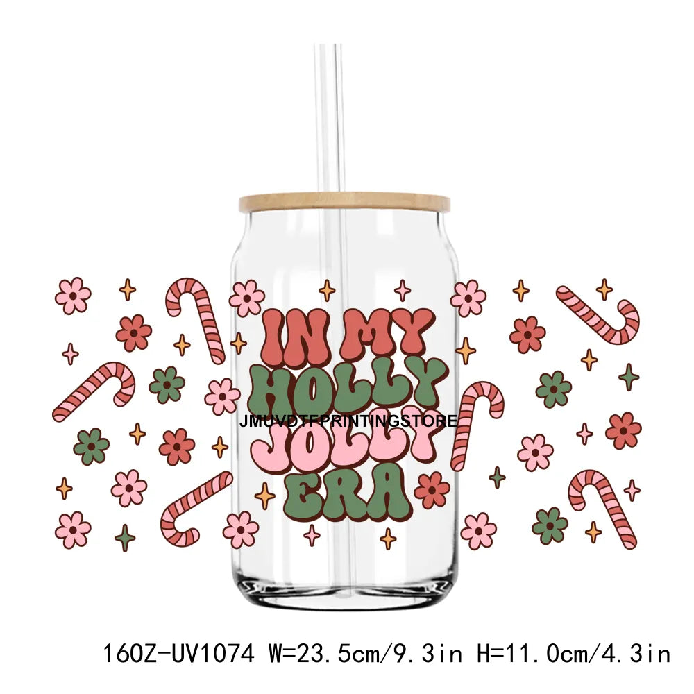 Christmas Tree Holiday 16OZ UV DTF Cup Wrap Transfers Stickers Custom Labels DIY Durable Waterproof Logo For Libbey Glass Can