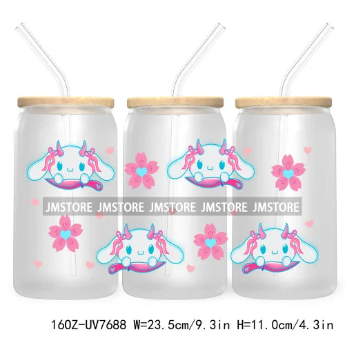 Cartoon Baby Princess Best Friends 16OZ UV DTF Cup Wrap Transfers Stickers For Libbey Glass Can Cups Tumbler Waterproof Labels