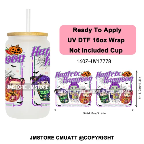 Demon Hunters Kpop Derpy Halloween Mystery Boys UV DTF Stickers Ready To Apply Cup Wrap High Quality For 16OZ Libbey Can Glass