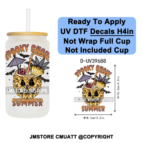 Mexican Conchas Spooky Ghost Concha UV DTF Decals Ready To Apply Waterproof Transfer Stickers Prints For 16OZ Libbey Glass Can
