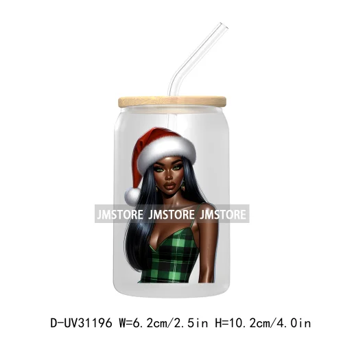 Afro Black Woman Christmas UV Sticker Decals For Libbey Cold Cups Mugs Tumbler Transfer Stickers Waterproof Labels Fashion Girls