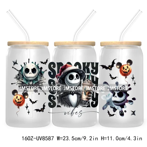 Spooky Vibes Halloween Princess 16OZ UV DTF Cup Wrap Transfer Stickers Custom Label Durable Waterproof Logo For Libbey Glass Can