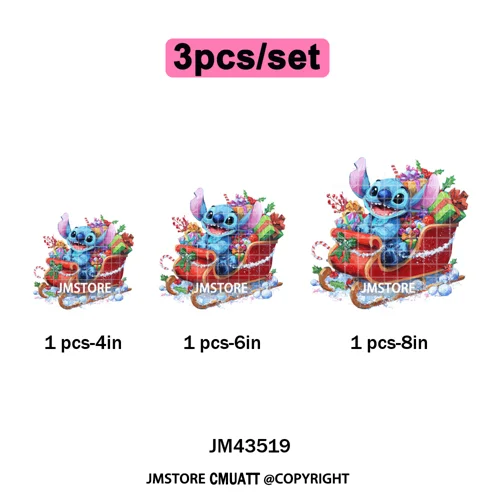 Cute Cartoon Characters Merry Christmas Holiday Gifts Xmas Iron on Washable DTF Heat Transfer Sticker Ready to Press for Clothes