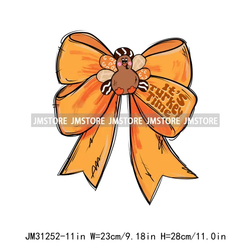 Thanksgiving Coquette Bow Pumpkin Cute Turkey Quotes Give Thanks Jesus Iron On DTF Transfers Stickers Ready To Press For Shirts