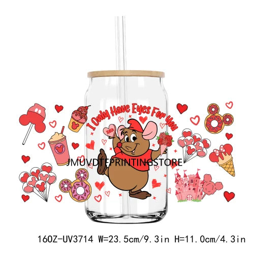 Cartoon Hello Girl Cat Valentine's Day UV DTF Sticker For 16OZ Libbey Glass Cup Can Wrap Transfer Sticker Custom Labels DIY Logo