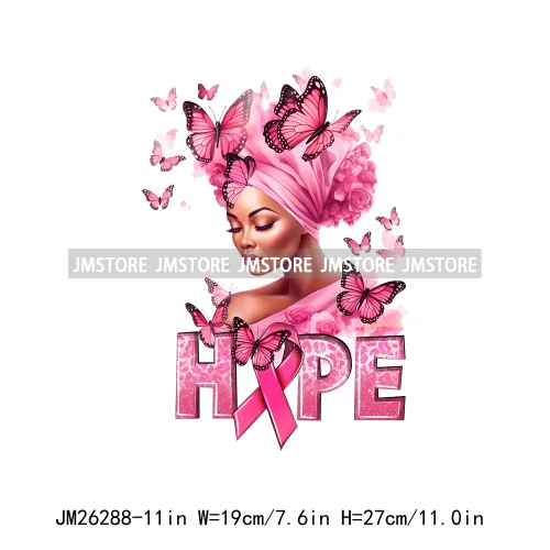 Afro Woman Pink Fight Like A Queen Hope Blessed Breast Cancer Awareness DTF Iron On Transfer Stickers Ready To Press For Hoodies