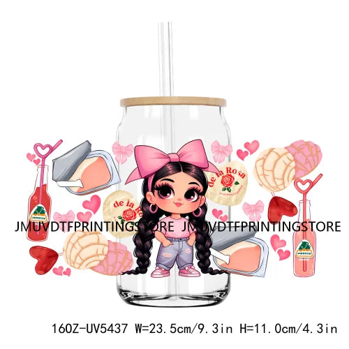 Latina Cartoon Girls UV DTF Sticker For 16OZ Libbey Glass Cup Can Wrap Transfers Stickers Custom Labels DIY Logo Mexican Snacks