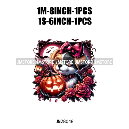 Cute Animals Skull Red Rose Pumpkin Halloween Spooky Vibes Design Logo Iron On DTF Transfer Stickers Ready To Press For Clothing