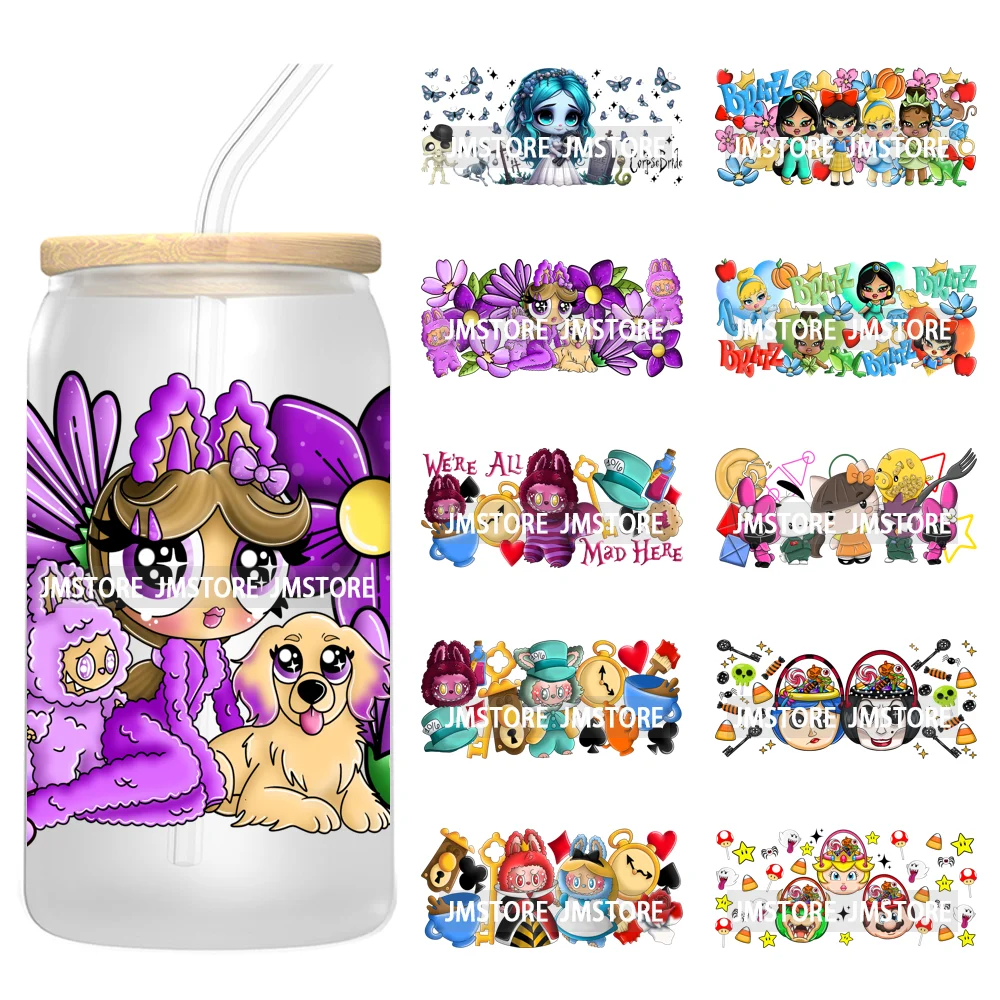 Fashion Princess Monster Doll 16OZ UV DTF Cup Wraps Ready To Apply Waterproof Transfer Stickers For Libbey Glass Can Tumbler