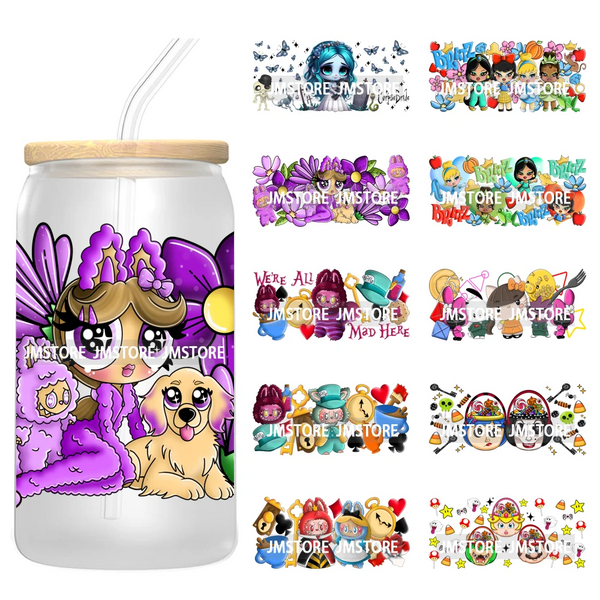 Fashion Princess Monster Doll 16OZ UV DTF Cup Wraps Ready To Apply Waterproof Transfer Stickers For Libbey Glass Can Tumbler