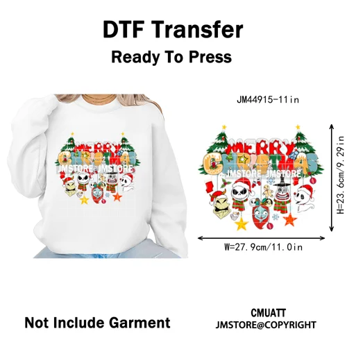 Cartoon Movie Friends Coquette Merry Christmas Sandy Claws Iron on Washable DTF Heat Transfer Sticker Ready to Press for Hoodies