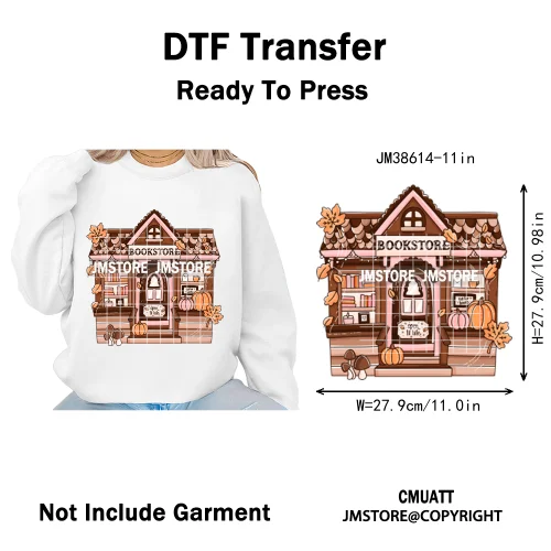 Fall Into Reading Sunflower Pumpkin Coquette Autumn Season Vibes Iron on DTF Heat Transfers Stickers Ready to Press for T-shirts