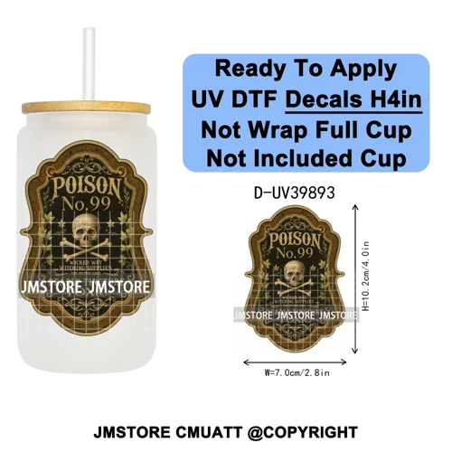 Spooky Halloween Witch Brew Bottle Label Set UV DTF Transfer Stickers Decals Ready To Apply Waterproof For 16OZ Libbey Glass Can