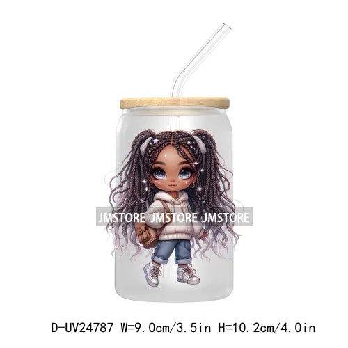 Fashion Chibi Dreadlock Girls UV DTF Transfers Stickers Decals For Libbey Cold Cups Mugs Tumbler Waterproof DIY Craft Black Girl