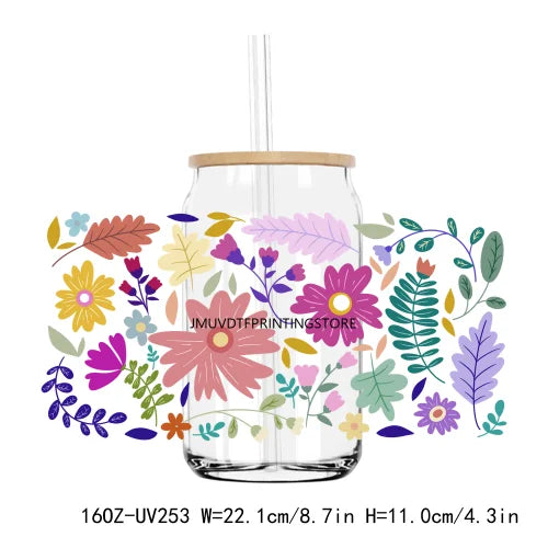 Wild Floral Flowers Bee And Fruits UV DTF Sticker For 16OZ Libbey Glass Cup Can Wrap Transfer Sticker Custom Labels DIY Logo