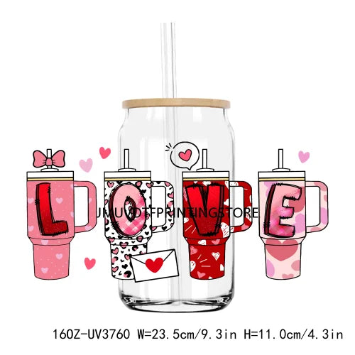 Valentine's Day Love 16OZ UV DTF Cup Wrap Transfer Stickers XOXO Hearts Custom Labels DIY Waterproof Logo For Libbey Glass Can