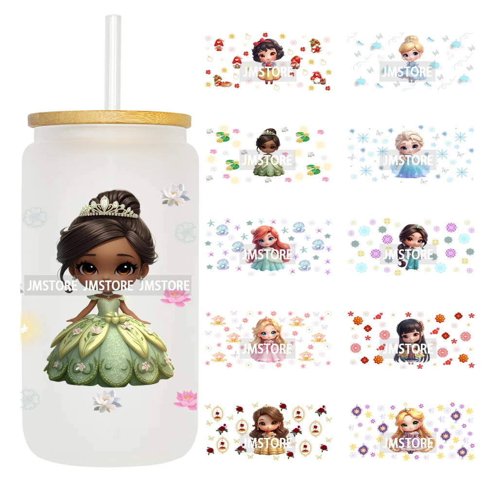 Baby Princess Cartoon Flowers Butterfly 16OZ UV DTF Cup Wraps Ready To Apply Waterproof Transfer Stickers For Libbey Glass Can