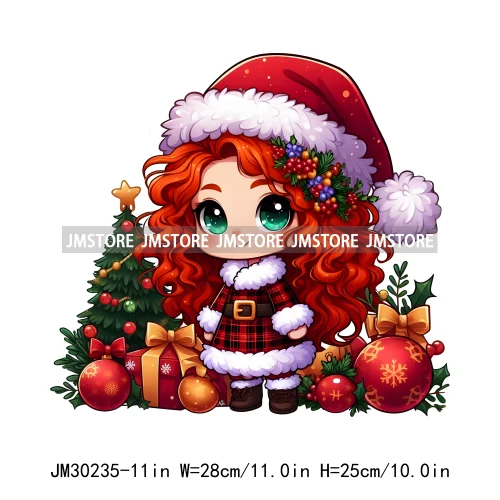 Cute Princess Red Ugly Sweater Cartoon Girls Friends Merry Christmas Iron On DTF Transfers Stickers Ready To Press For Clothing