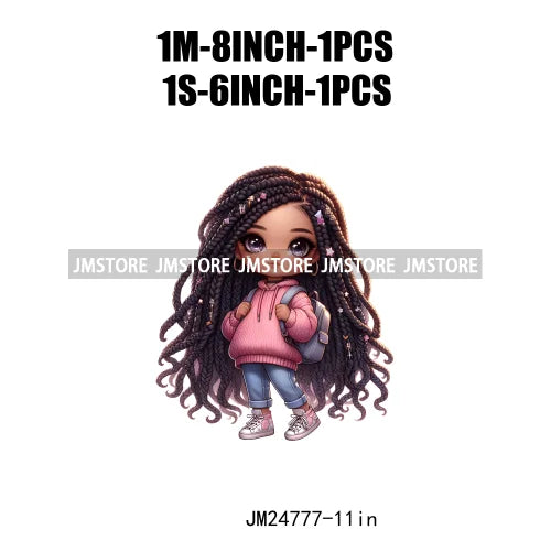 Washable Fashion Dreadlocks Cozy Casual School Chibi Girls Designs Iron On Heat Press DTF Transfer Stickers For Clothing Bags