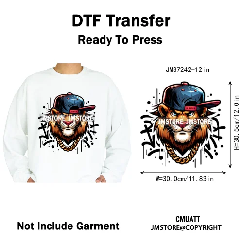 12in Cool Jungle King Beats Graffiti Hip Hop Animals Lover Iron on DTF Thermal Transfers Stickers Ready to Press for T-shirts
