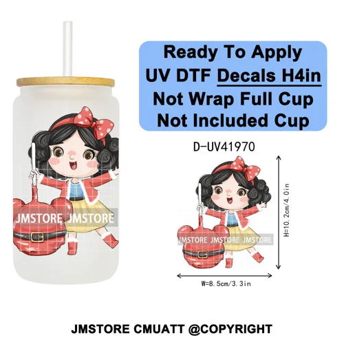 Cute Little Mermaid Cartoon Princess Festive UV DTF Transfer Stickers Decals Ready To Apply Waterproof For 16OZ Libbey Glass Can