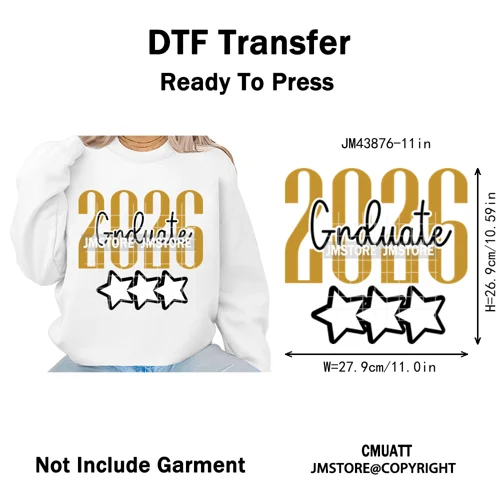 High School Senior 2026 Graduation Club Coquette Gifts Iron on Washable DTF Heat Transfers Stickers Ready to Press for Clothes