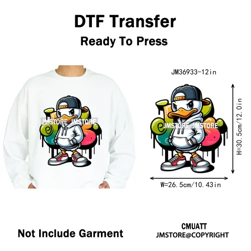 12in Cartoon Streetwear Duck Off Hip Hop Gangster Animal Vibes Iron on DTF Transfers Stickers Ready to Press for T-shirts Bags