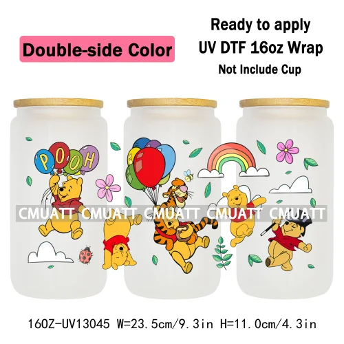 Double Side Color Cartoon Bear UV DTF Cup Wraps For 16oz Libbey Glass Mugs Can Beer DIY Customized Selfadhesive Stickers