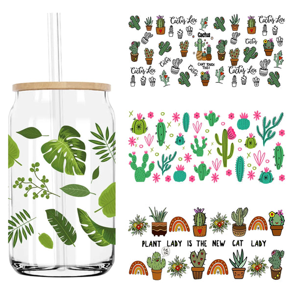 Western Desert Cactus Summer Plants 16OZ UV DTF Cup Wrap Transfer Stickers Custom Label DIY Waterproof Logo For Libbey Glass Can