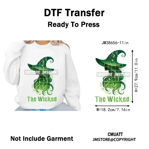 Witch Changed For Good Faux Glitter Pink and Green Movie Iron on DTF Washable Transfers Stickers Ready to Press for Clothes Bags
